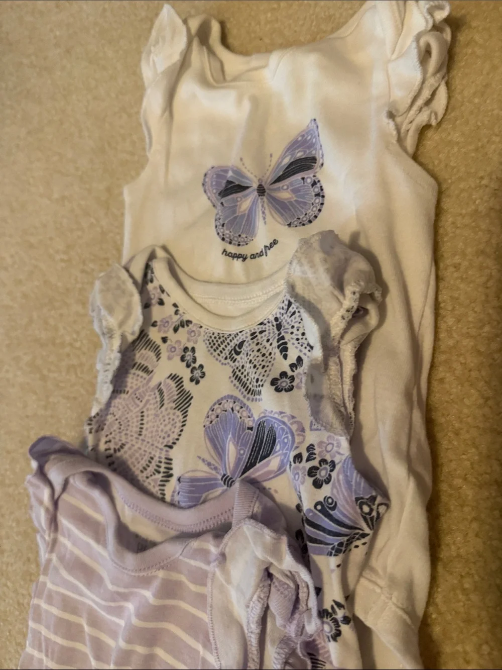 The Children's Place Lavender and White Baby Girl One-Piece Bodysuits - 3 Pack